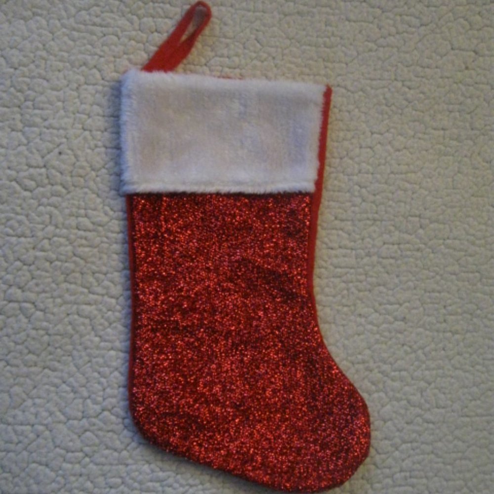 Shimmery Red with White Christmas Stocking